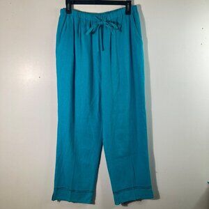Womens Robert‎ Louis Linen Blend Straight Leg Pants Turquoise M